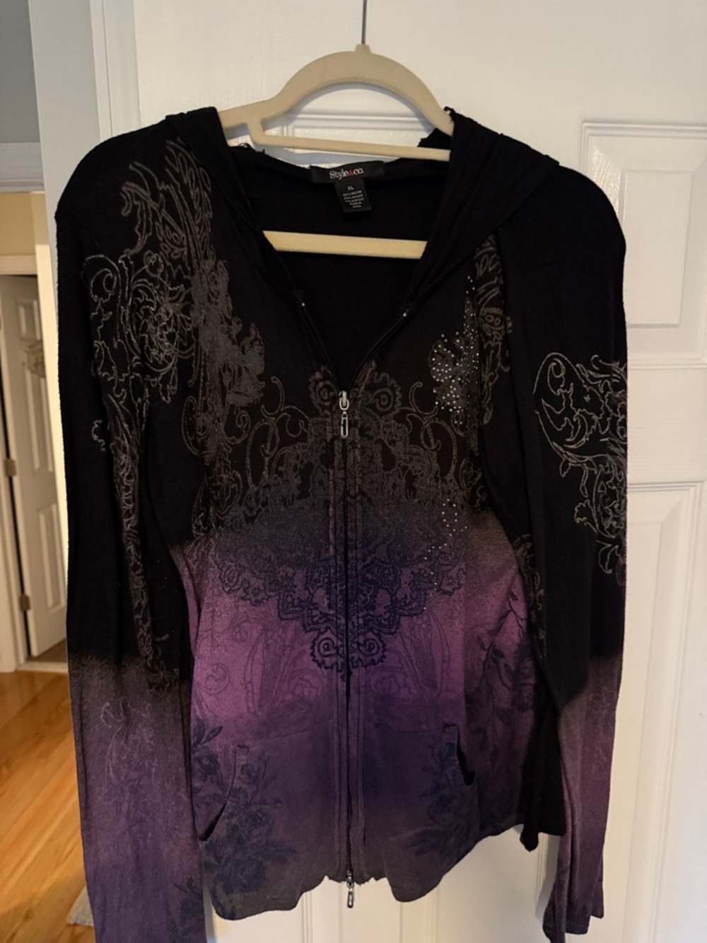 Style & Co. Black and Purple Ombre Zip-Up Hoodie